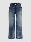 ‌Trendy Women's Casual‌ Drawstring Distressed Denim Pants Low-Waist Loose Fit