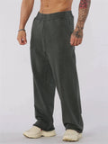 Men's Casual Solid Color Sports Mid Waist Elastic Straight Wide Leg Trousers