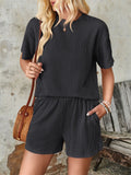 Women's 2pcs Casual Solid Color Round Neck Short Sleeve Top & Pants Set