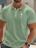 Men's Summer Simple Contrast Collar Cross Printed Casual Polo Shirts