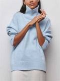 Women's Vogue Pure Color High Neck Cozy Pullover Sweater