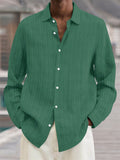 Men's Button Up Long Sleeves Stripe Texture Cotton Linen Shirts