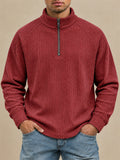 Men Stripe Half Zip Pullover Long Sleeve Casual Polo Sweatshirt