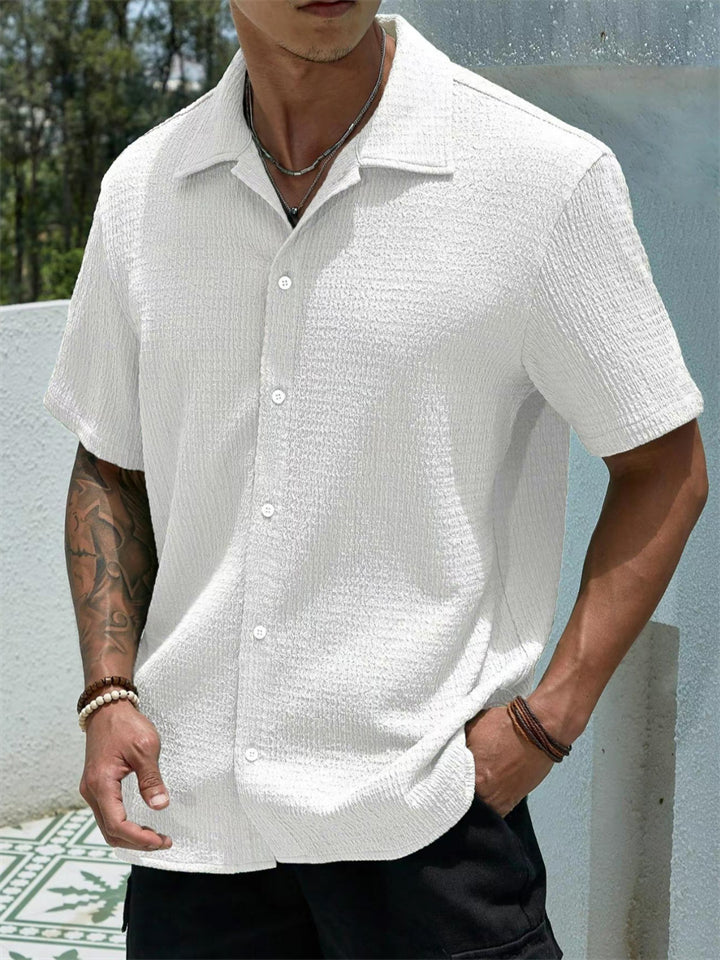 Men's Summer Holiday Style Solid Color Button Up Short Sleeve Shirts