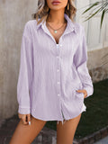 Female Wave Texture Stylish Turn-down Collar Blouses