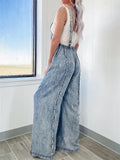 Female Retro Washed Wide Leg Raw Edge Jumpsuits