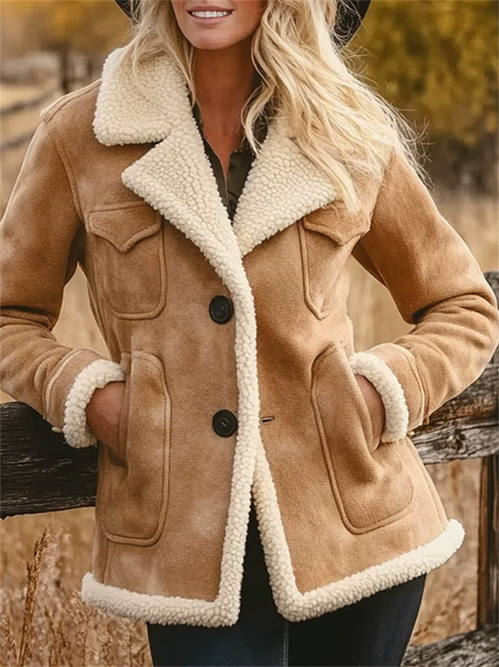 Women's Vintage Suede Multi-Pocket Fleece Lapel Coats