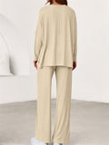 Women's Autumn V Neck Drop Shoulder Long Sleeve Loose Solid Color Outfit