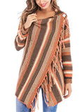 Women's Casual Contrast Color Striped Fringe Cardigan Sweaters