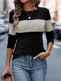 Women's Contrast Color Pit Stripe Round Neck Long Sleeve Shirt