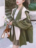 Women's Autumn Korean Style Contrast Color Cargo Short Trench Coat
