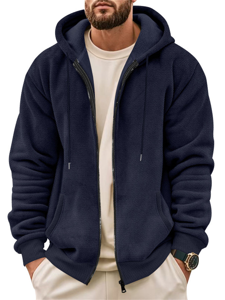 Men's Solid Color Zip Pockets Cardigan Hoodies