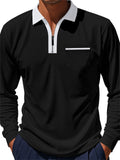 Men's Classic Breathable Lapel Contrast Color Long Sleeve Polo Shirts