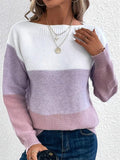 Women's Casual Simple Contrast Color Round Neck Knitted Sweaters