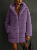 Ultra Comfortable Pocket Faux Fur Hooded Midi Length Coat