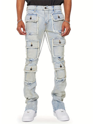 Men's Streetwear Cargo Stacked Jeans with Chains