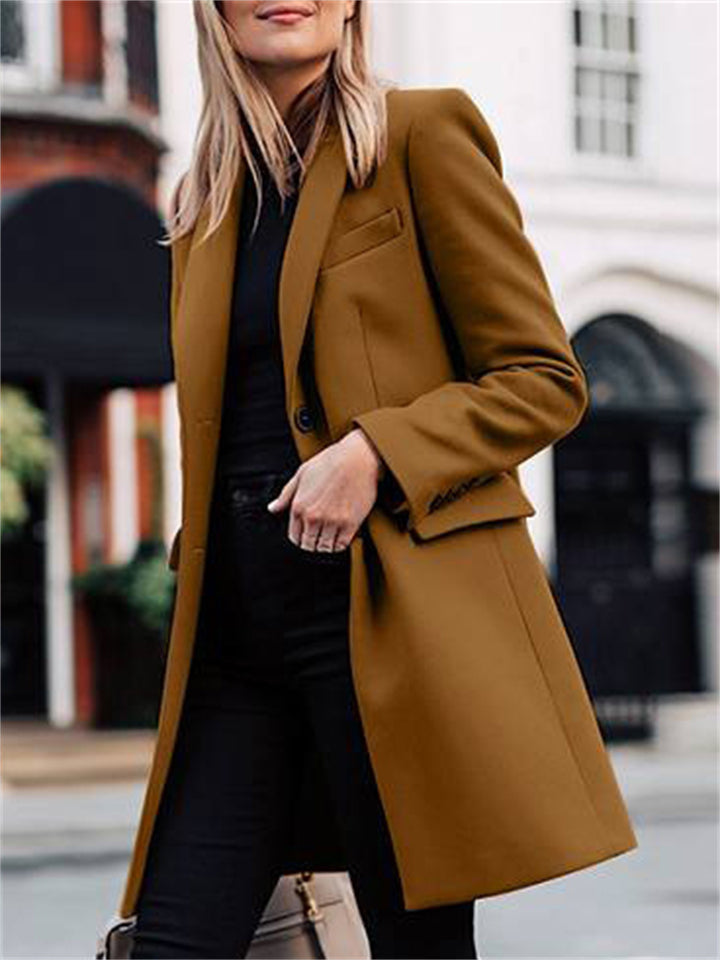 Women's Autumn Solid Color Mid-length Suit Collar Coat