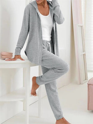 Female Solid Color Casual Hooded Two-piece Sportswear Suit