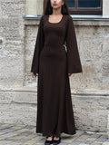 Ladies Elegant U-neck Flare Sleeve Strapped Dresses