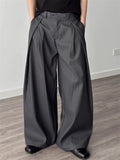 Men's Cool High Street Wrinkled Design Wide-Leg Casual Suit Pants