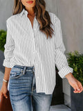 Women's Casual Stripe Long Sleeve Button Up Blouse
