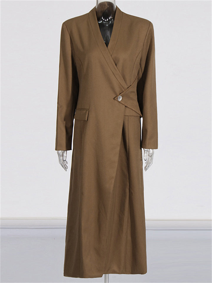 Women OL Style V-Neck Long Sleeve Trench Coat