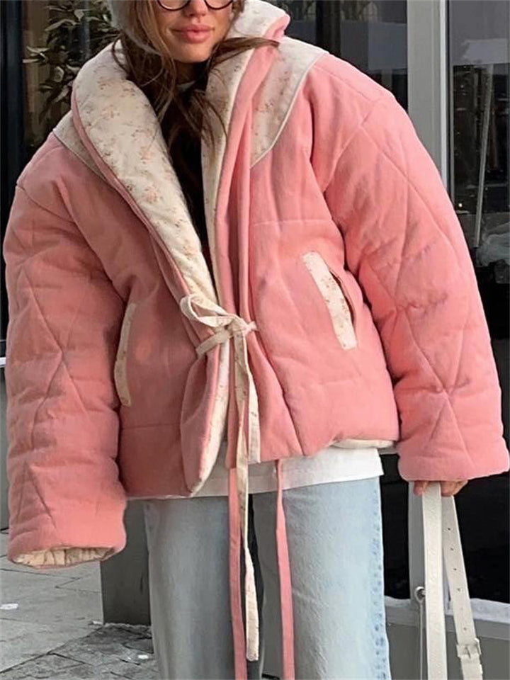 Women's Winter Warm Lace Up Printed Reversible Garment Coat