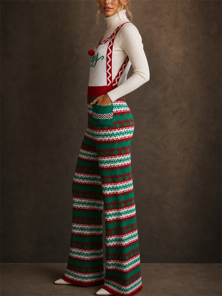 Cute Christmas Snowflake Print Knitting Overalls Jumpsuit