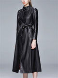 Women's Autumn Slim Fit Single Breasted Stand Collar Faux Leather Coats