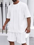 Men's Solid Color Jacquard Round Neck Top and Pants Set
