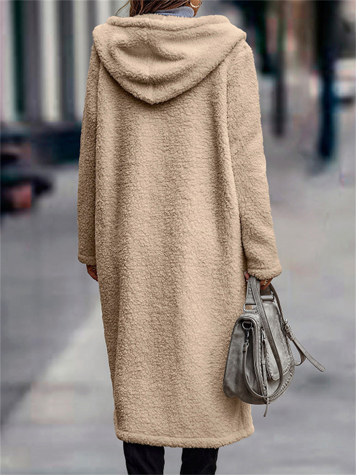 Women' S Winter Solid Color Long Hooded Cardigan Long Coats