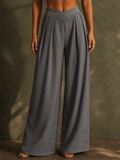 Women High Waist Wide Leg Cross Waist Pleated Chic Trousers