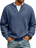 Men's Waffle-Knit Round Neck Long Sleeve Casual Tops