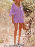 Sexy V Neck Wide Sleeve Waisted Mini Dress for Women