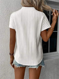Simple Vertical Stripe V Neck Short Sleeve Shirt for Women