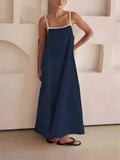 Ladies Contrast Color Lace-Up Spaghetti Strap Summer Dress