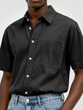 Men's Casual Short Sleeve Button Up Lapel Solid Color Shirts