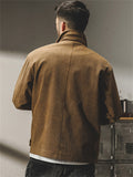 Retro Casual Long Sleeve Stand Collar Corduroy Pattern Coat for Men