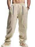 Men's Casual Linen Boho Contrast Color Drawstring Pants