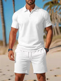 Men's 2Pcs Summer Solid Color Short Sleeve Polo Shirt & Shorts Set