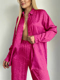 Comfy Long Sleeve Cheetah Print Lapel Shirt and Wide Leg Pant Set