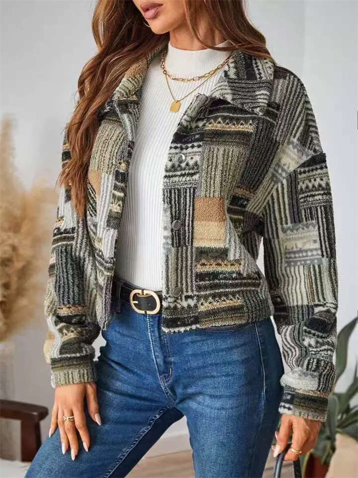 Female's Autumn Printed Single Breasted Waist Length Cardigan Coats