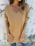 Women's Casual V Neck Loose Fit Knitted Long Sleeve Shirts