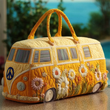 ‌Yellow Hippie Bus Floral Quilted Duffel Bag for Women