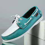 Male's Trendy Faux Leather Contrast Color Lace Up Flats Boat Shoes