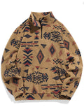 Bohemian Aztec Jacquard Men's Winter Stand Collar Fleece Casual Sweatshirts