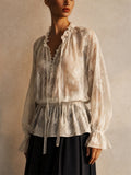Women Elegant Floral Peplum Blouse Ruffle Lantern Sleeve Top