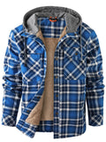 Men's Winter Warm Fleece Lined Thick Cotton Plaid Hooded Outwear