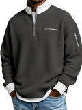 Mens Waffle Knit Quarter Zip Multi Zipper Pullover Sweatshirts
