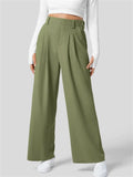 Women's Casual Solid Color Pleated High-Waist Drape Wide Leg Pants